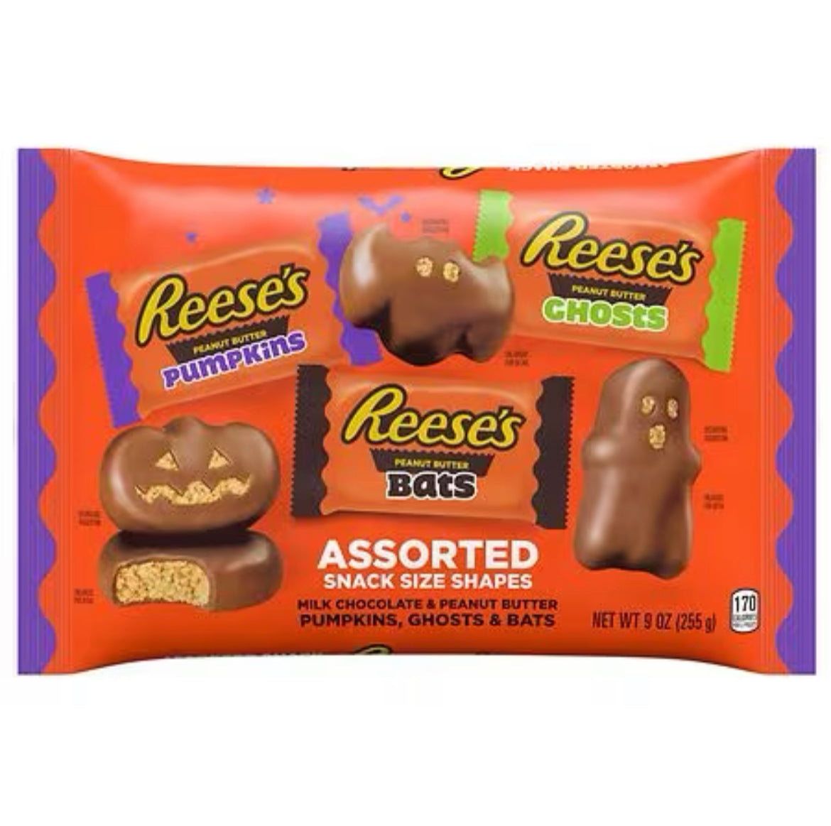 Reese’s Assorted Shapes Snack Size Candy, Halloween Milk Chocolate Peanut Butter, 255g