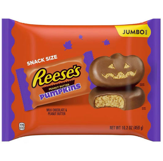Reese’s Milk Chocolate Peanut Butter Snack Size Pumpkins, Halloween Candy, Jumbo Bag Milk Chocolate Peanut Butter, 272g