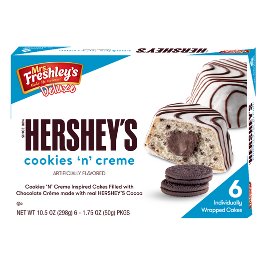 Mrs. Freshley's Deluxe Hershey's Cookies & Creme Cakes - 6 pack (Box Bashed)